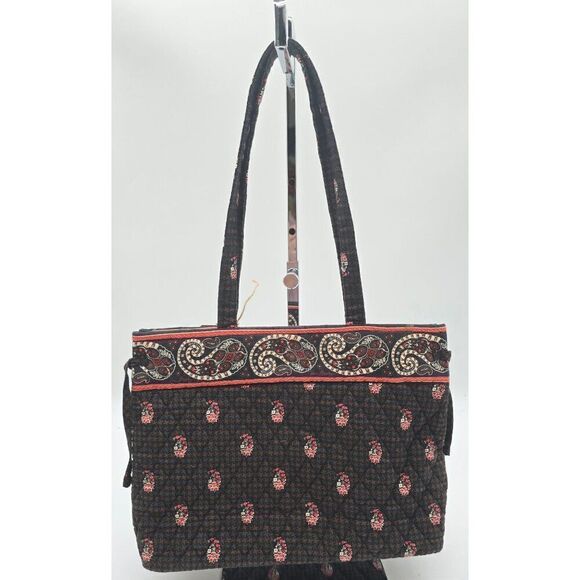 Vera Bradley Quilted Tote Bag and wallet Black Red Paisley Pattern 15" X 10" - Picture 4 of 6